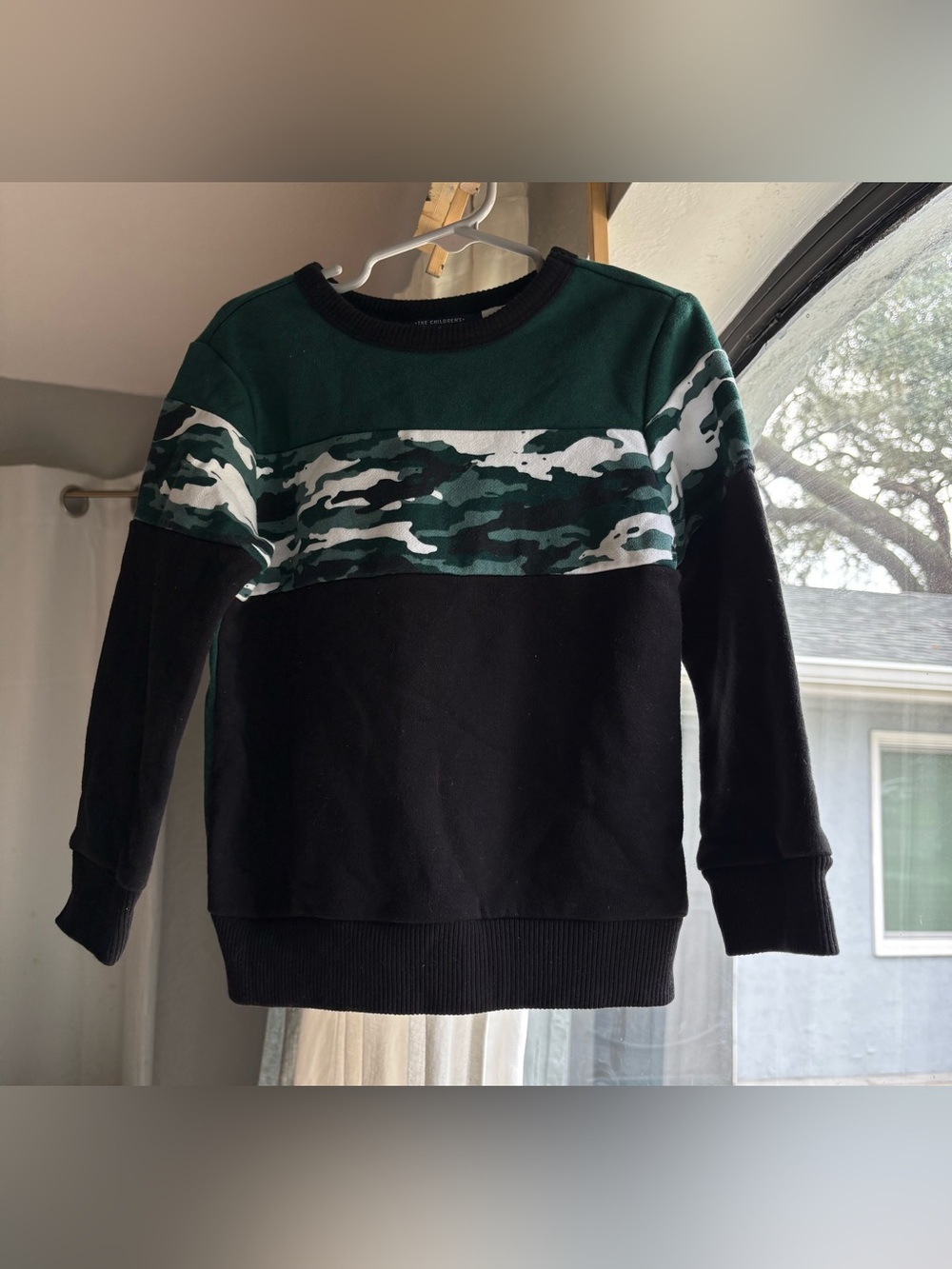 The Children's Place Black, Green & White Camo Panel Pullover Sweater